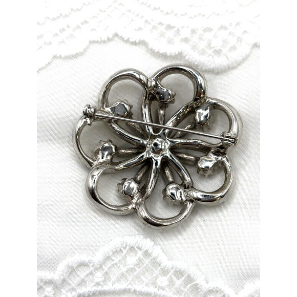 Vintage Rhinestone Brooch Clear Blue Scatter Pin Some Yellowing J1-3006 - Picture 3 of 8